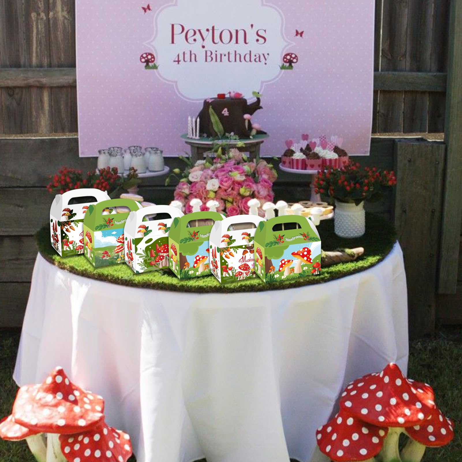 Cieovo 24 Pack Mushroom Party Paper Gift Boxes, Mushroom Party Goodie Candy Bags Kraft Treat Paper Boxes For Forest Plant Mushro